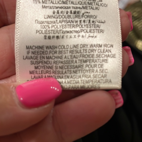 BCBG MaxAzria Gold metallic Valari Dress textured stripe XS bell 3/4 sleeves - Picture 12 of 12